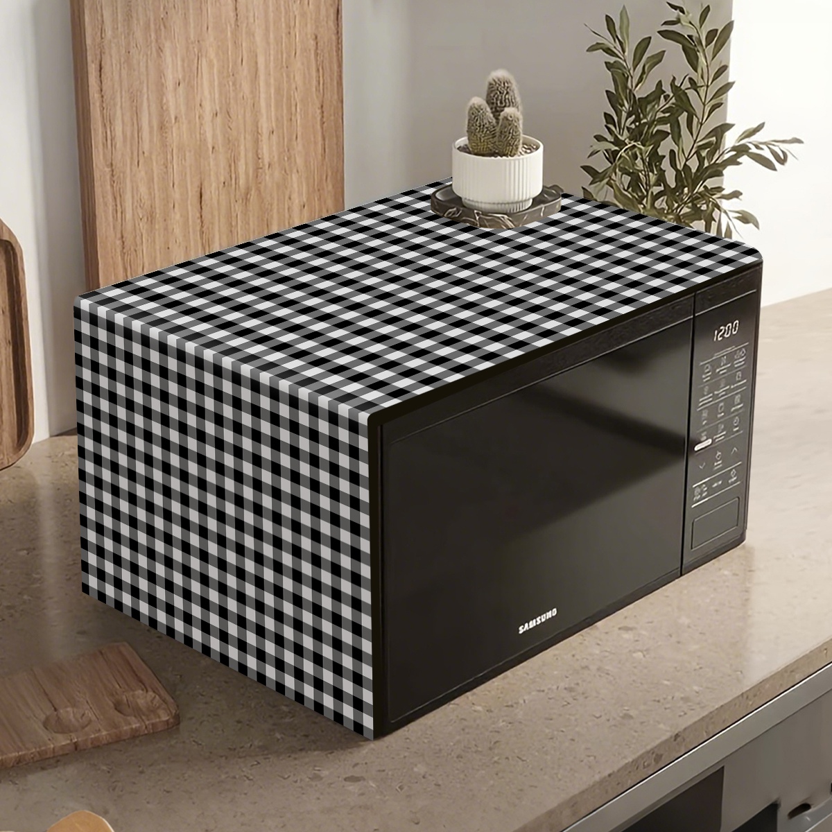 Kitchen Appliances Japan - Penutup Debu Oven Microwave Kotak-kotak Hitam