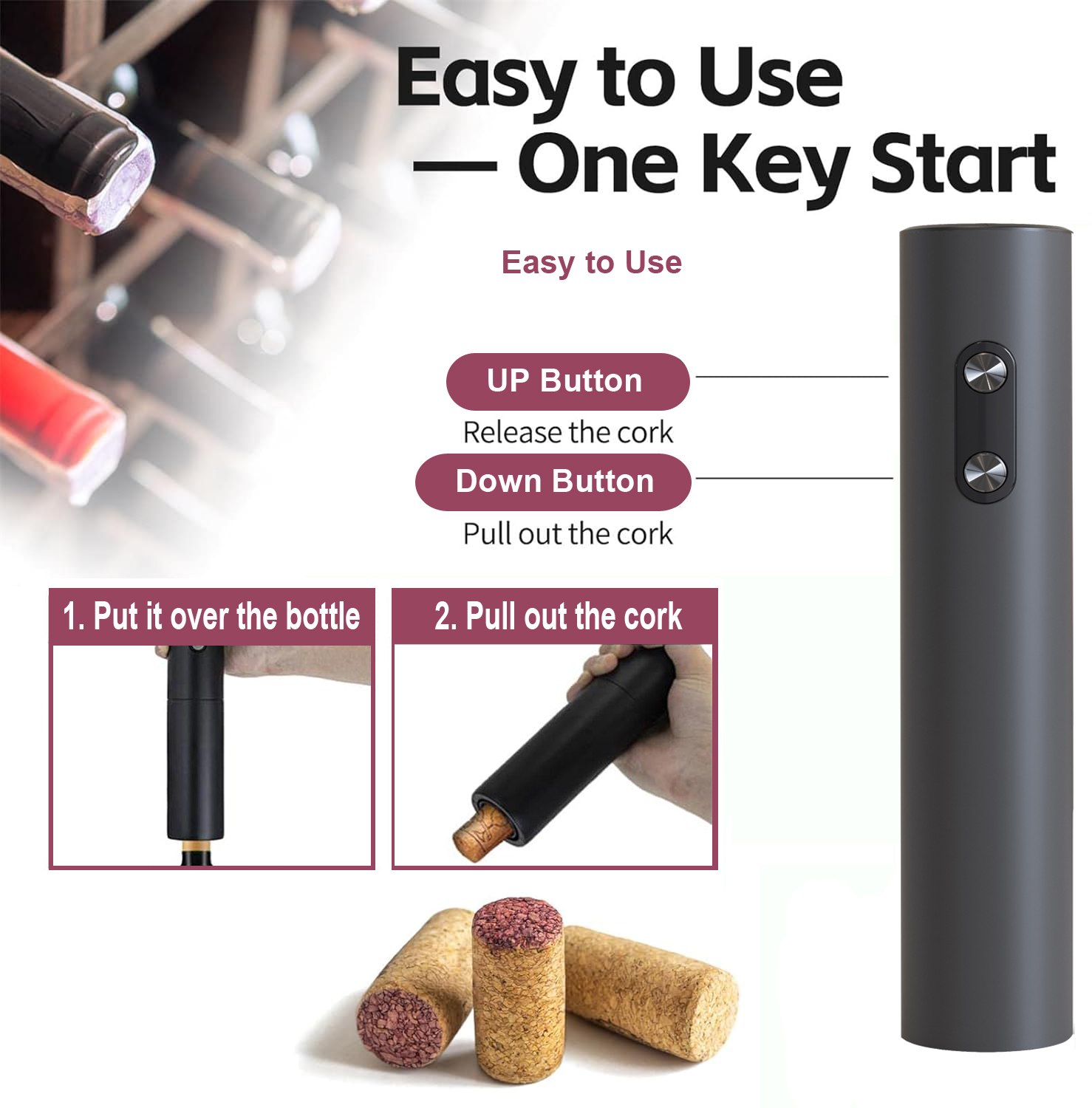 Wine Opener Electric - Pembuka anggur elektrik, pembuka anggur hitam